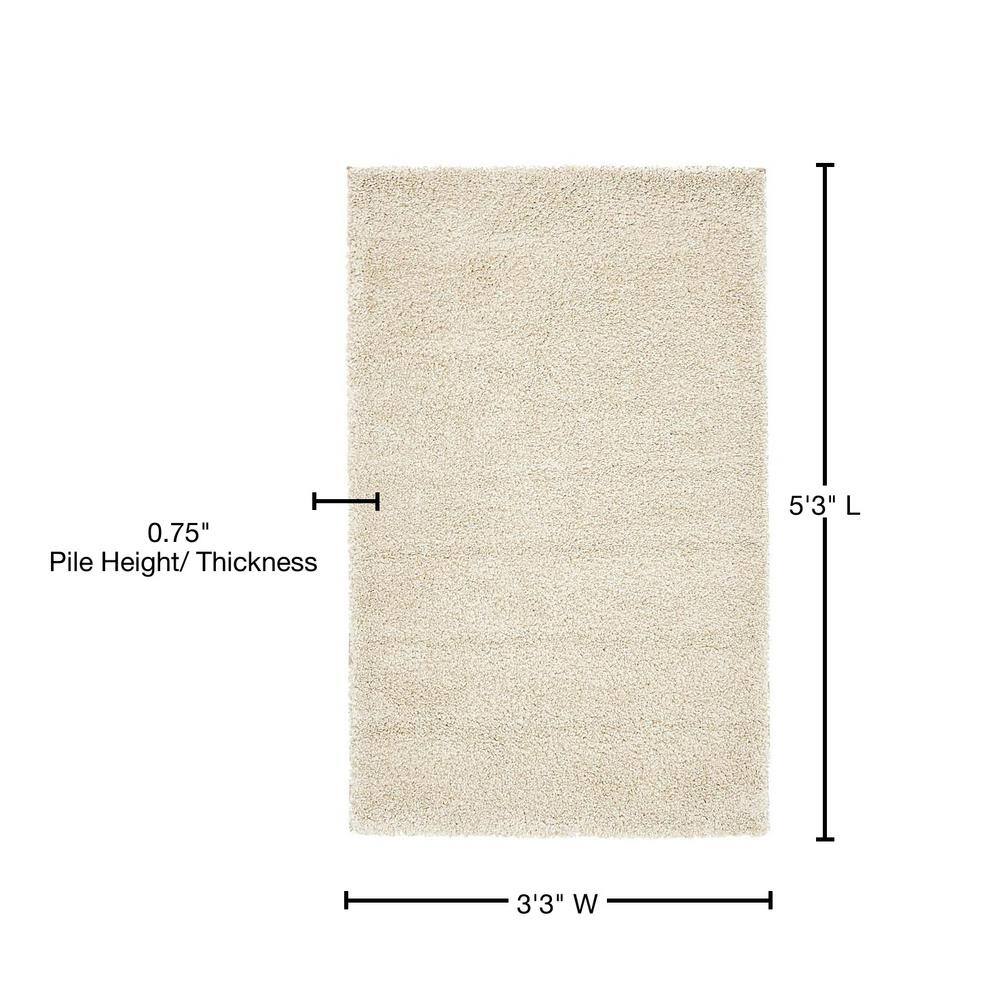 Ivory Rectangular Shag Synthetic Indoor Area Rug 3' 3" x 5' 3"