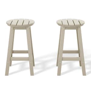 Laguna 24 in. Round HDPE Plastic Backless Counter Height Outdoor Dining Patio Bar Stools (2-Pack) in Sand
