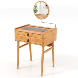 Natural Makeup Vanity Table with Adjustable Mirror Bamboo Dressing Table 2 Drawers