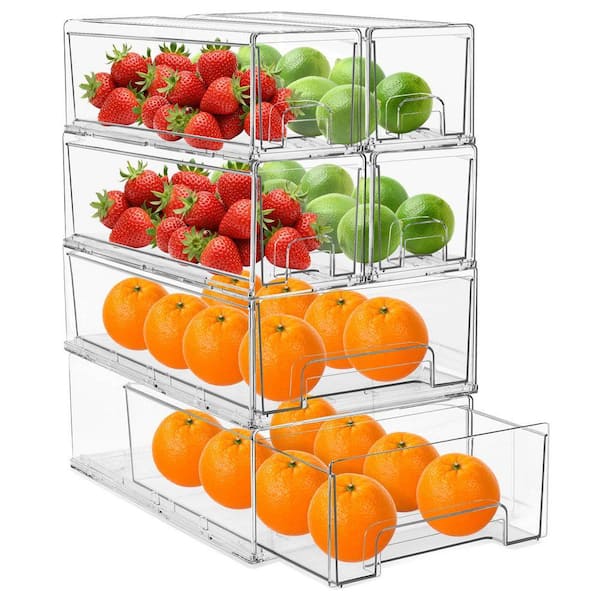 Clear Plastic Pull-Out Organizer, 6-Pack Stackable Fridge Drawers, Refrigerator Organizer Bins, Food Storage Containers