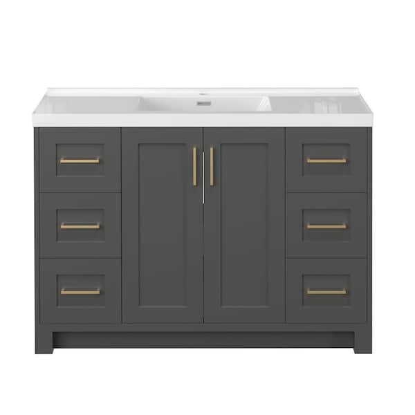 Eclipse 48 in. Freestanding dark Gray Bath Vanity with White Single Sink Solid Surface Top Solid Wood Cabinet Assembled