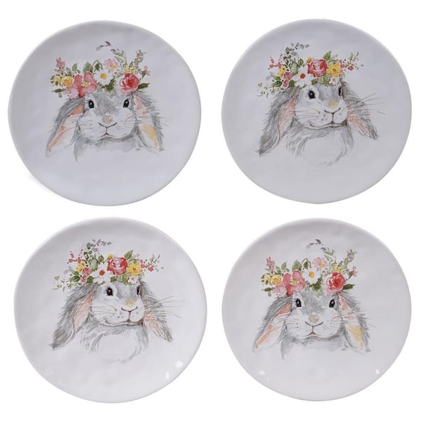 Sweet Bunny 4-Piece Seasonal Multicolored Earthenware 8.5 in. Dessert Plate Set (Service for 4)