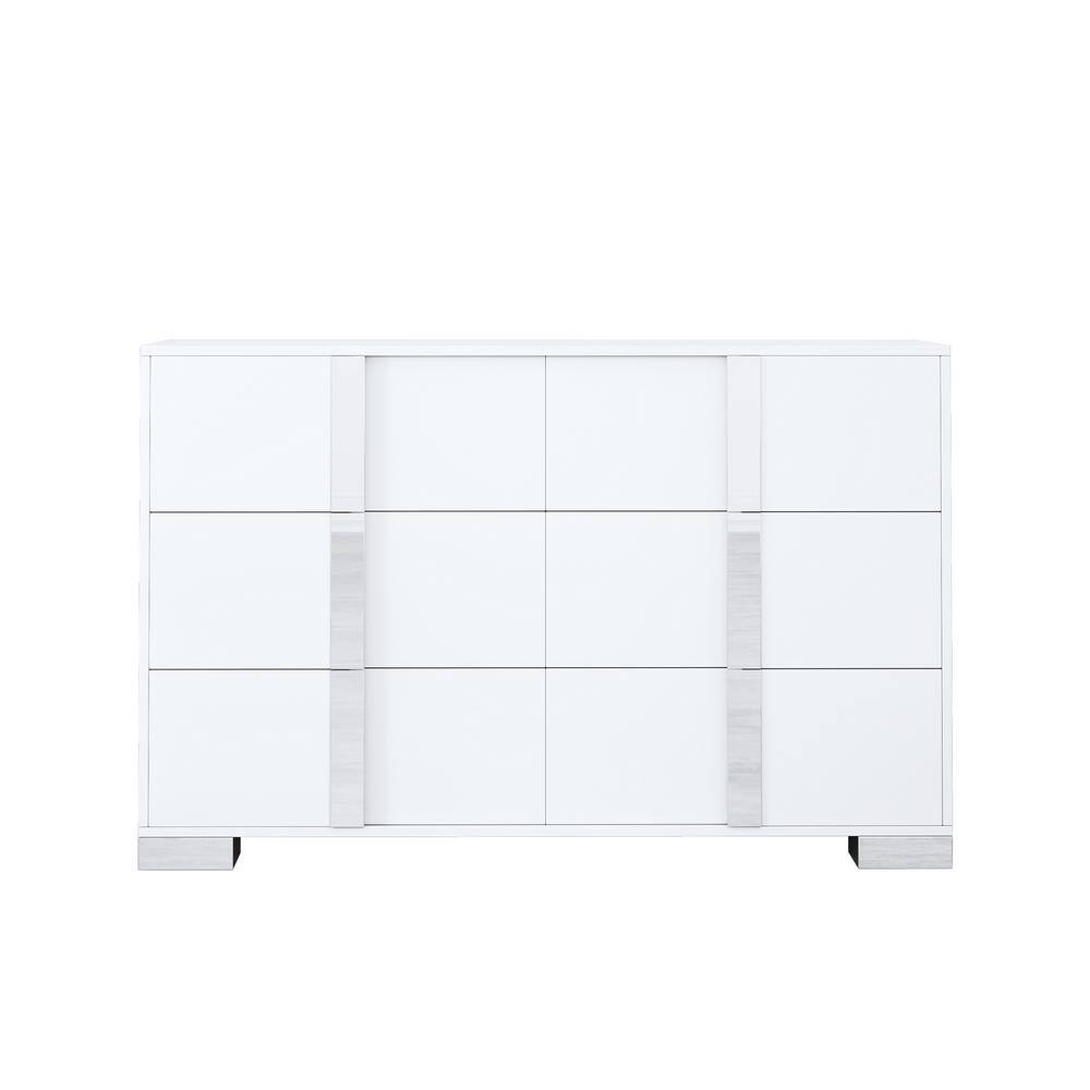 White Mirrored 6-Drawer MDF Modern Dresser with Metal Handles
