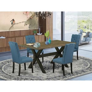 5-Piece Distressed Jacobean Finish Solid Wood Top Dining table with 4 Chairs with Lattice Back