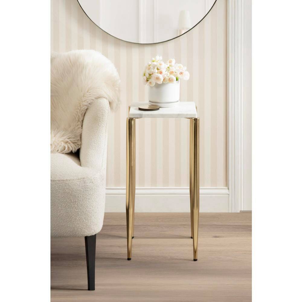 LeMaire 12 in. White/Gold Square Natural Stone End Table
