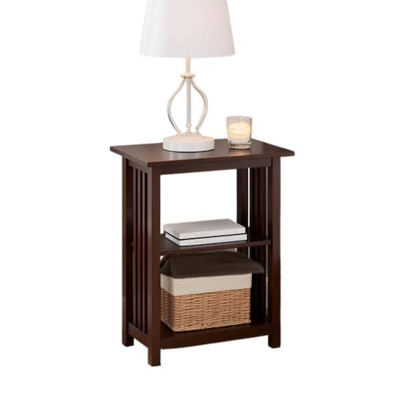 Alaterre Furniture Mission 2-Tier Rectangle End Table, 19 in. Espresso Wood Side Table with Open Storage for Living Room or Bedroom