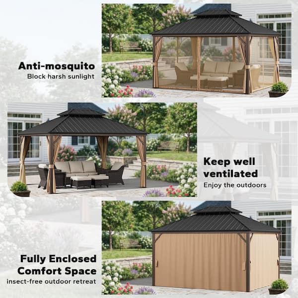 Gardenbee 12 ft. x 14 ft. Aluminum Outdoor Gazebo with Double