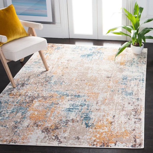 Crystal 9 ft. x 12 ft. Ivory/Yellow Distressed Marble Area Rug