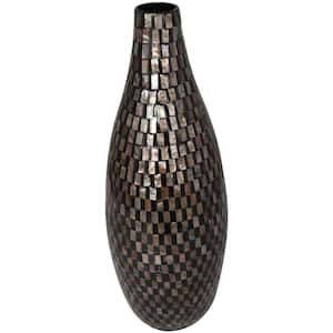 24 in. Black Handmade Mosaic Inspired Mother of Pearl Shell Decorative Vase