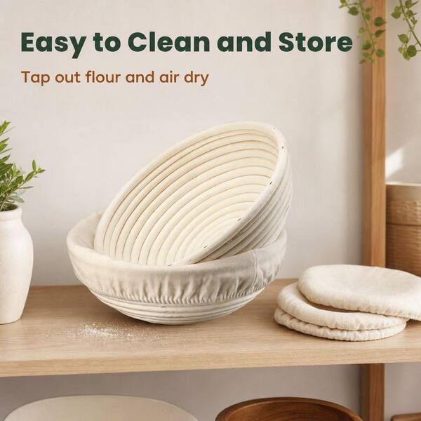 Wudkey 2-Piece Natural Rattan 9 in. Banneton Bread Proofing