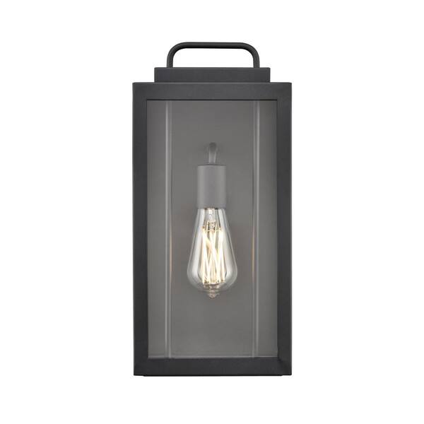 Gallatin 15.7 in. 1-Light Textured Black Transitional Outdoor Hardwired Wall Sconce with Clear Glass