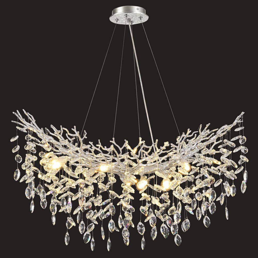 36 in. 10-Light Dimmable LED Crystal Kitchen Island Chandelier, Linear Silver Tree Branch Chandelier, for Dining Room price history on PriceWatchPro