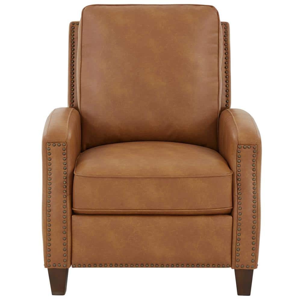 Saddle Brown Faux Leather Push Back Recliner with Nailhead Trim