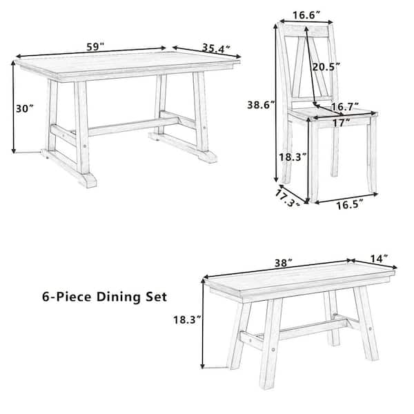 6-Piece Farmhouse White Wood Top Dining Room Set Seats 5