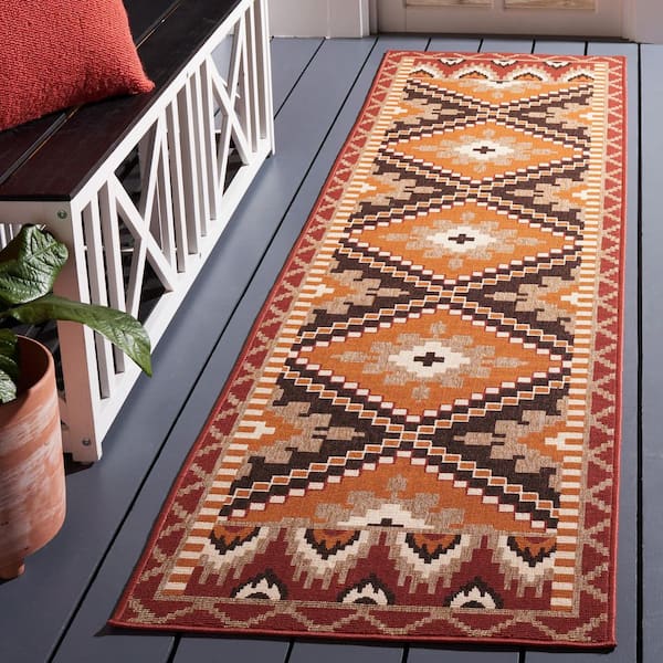 Veranda Rust/Red 2 ft. x 12 ft. Southwestern Tribal Indoor/Outdoor Runner Rug
