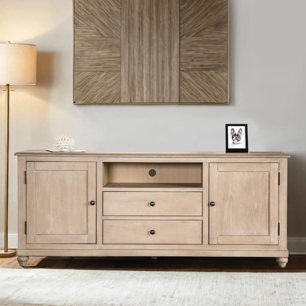 Furniture of America Carrin Light Washed White TV Stand Fits TV up to 80 in. with Soft-closing Drawers