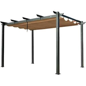 13 ft. x 10 ft. Dark Gray Aluminum Outdoor Retractable Pergola Patio Gazebo with Brown Weather-Resistant Canopy