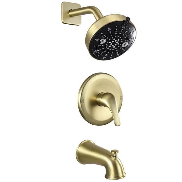 Single Handle 4-Spray Tub and Shower Faucet 1.6 GPM in Brushed Gold (Valve Included)