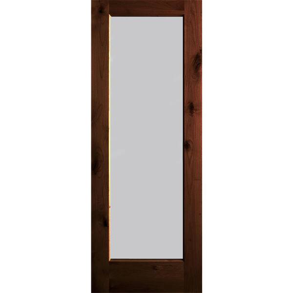 Krosswood Doors 30 in. x 80 in. Rustic Knotty Alder Wood Satin Etch Full-Lite Red Mahogony Stain Right Hand Single Prehung Front Door