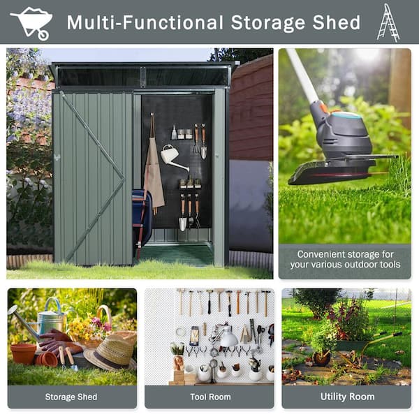 5 ft. W x 3 ft. D Gray Outdoor Metal Storage Shed with Transparent Plate (15 sq. ft.)