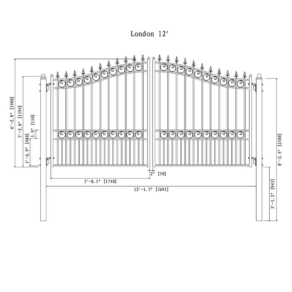 Black Steel Dual Driveway Gate with Pedestrian Gate