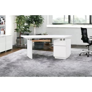 59 in. White Stainless Steel Executive Desk with 2-Drawers