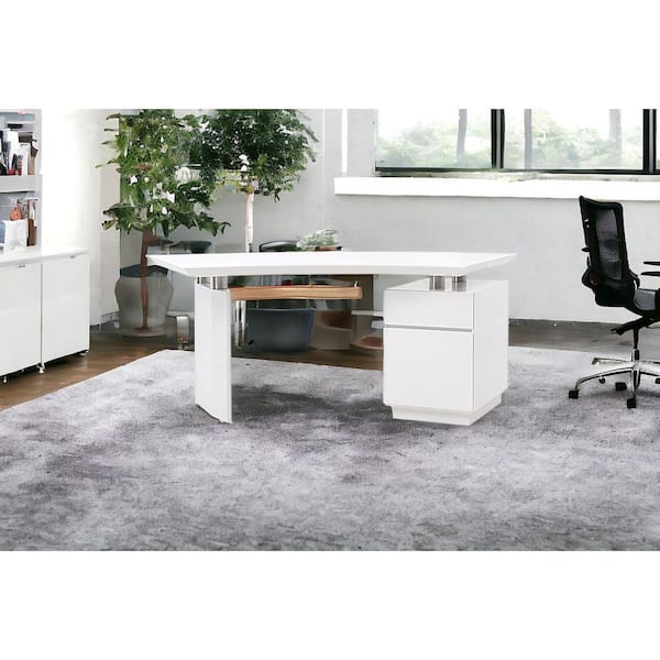 HomeRoots 59 in. White Stainless Steel Executive Desk with 2-Drawers