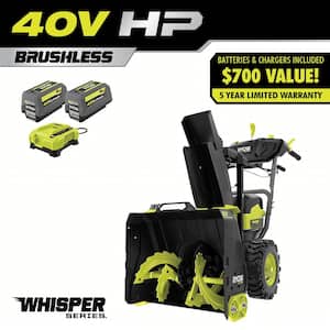 40V HP Brushless Whisper Series 22" 2-Stage Cordless Electric Self-Propelled Snow Blower - (2) 8 Ah Batteries & Charger