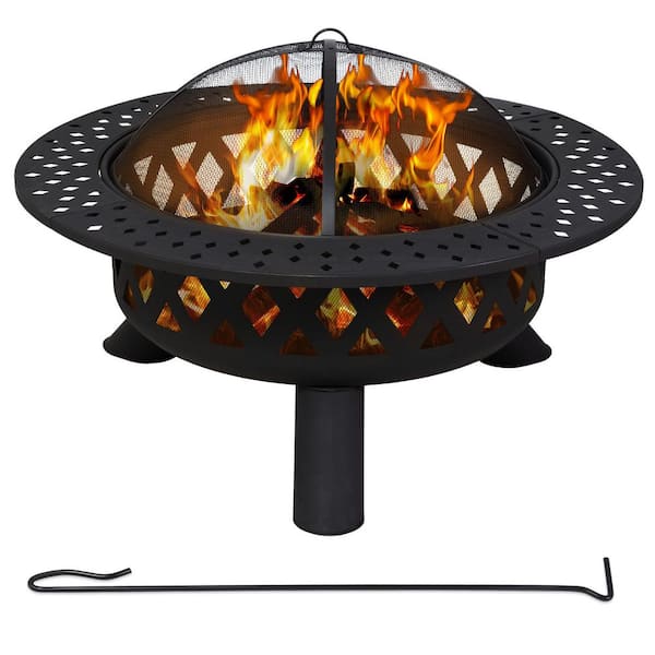 41.7 in. Steel Fire Pit in Black with Poker and Spark Screen