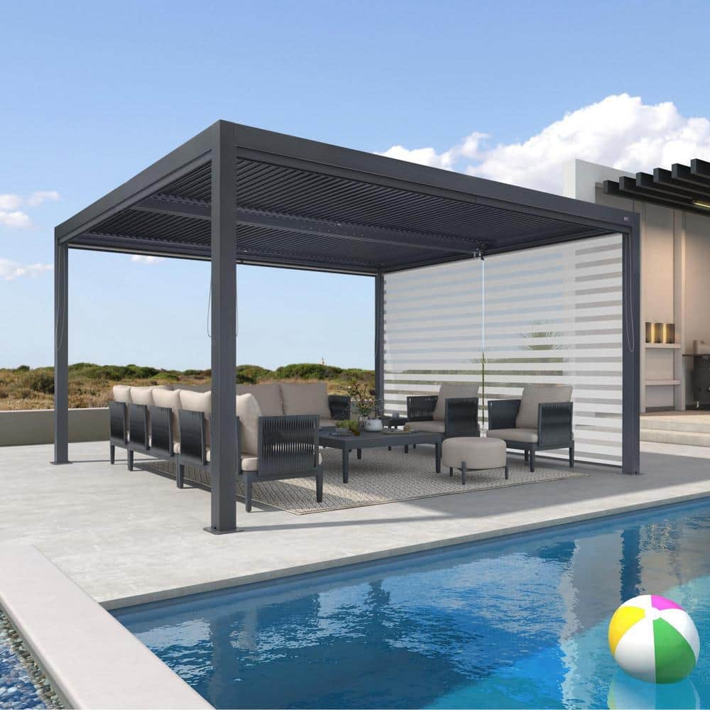PURPLE LEAF 12 ft. x 14 ft. Gray Aluminum Frame Louvered Pergola