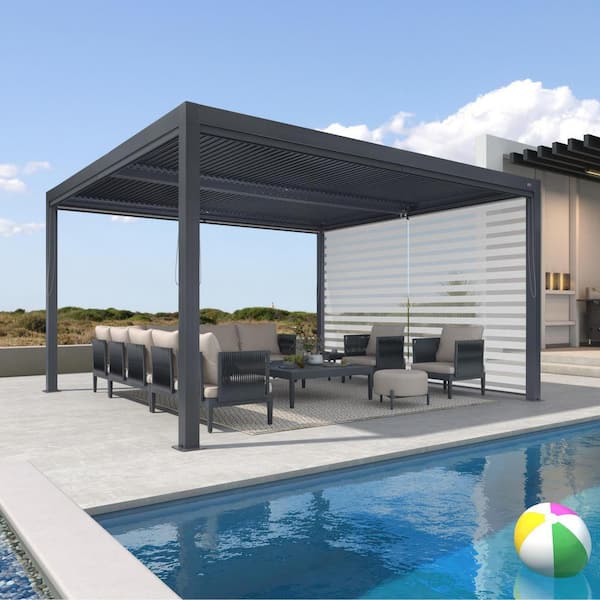 PURPLE LEAF 12 ft. x 14 ft. Gray Aluminum Frame Louvered Pergola