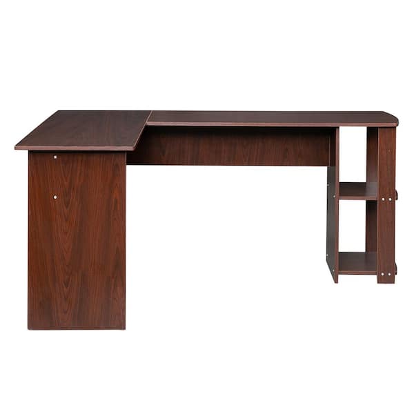 Karl home 52.7 in. L-Shaped Computer Desk with Bookshelves Brown