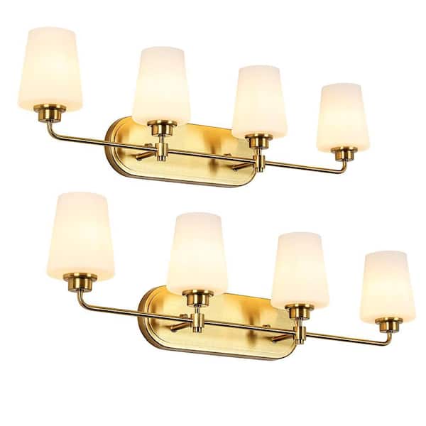 30.75 in. W 4-Light White Vanity Light Wall Lamps with White Glass Shade (2-Pack)