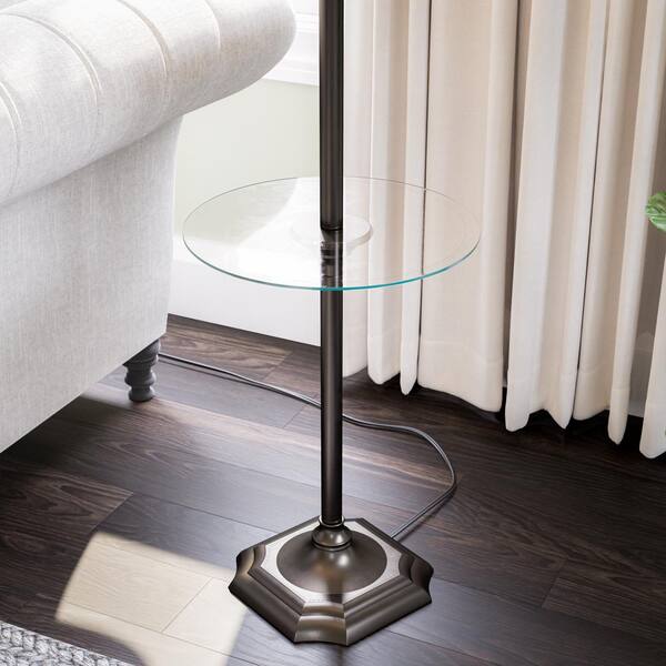 Wentworth Gallery 61 In Burnished Bronze Floor Lamp With Glass Tray 33052bbz The Home Depot Burnished Bronze Floor Lamp With, Floor Lamp With Glass Tray