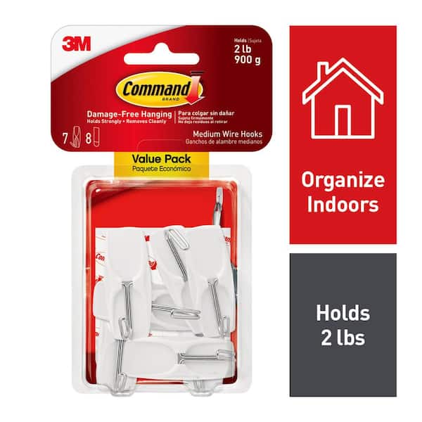 Command Medium Wire Toggle Hooks, White, Damage Free Organizing, 7 Hooks  and 8 Strips 17065-7ES - The Home Depot