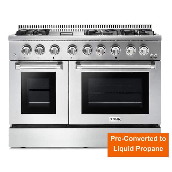 Thor Kitchen Pre-Converted Propane 48 in. 6.7 cu. ft. Double Oven Dual Fuel Range in Stainless Steel