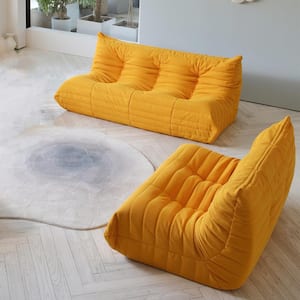 Set of 2 Seat and 3 Seat Comfy Lazy Floor Sofa Foam-Filled Thick Couch Bedroom Living Room Mohair Teddy Velvet Bean Bag