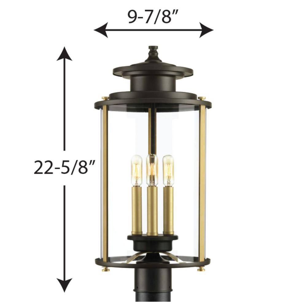 Squire Black Steel 3-Light Outdoor Post Lantern with Clear Glass
