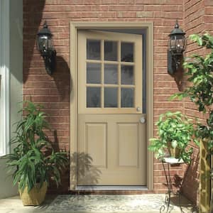36 in. x 80 in. 9 Lite Unfinished Wood Prehung Left-Hand Inswing Dutch Back Door with AuraLast Jamb and Brickmold