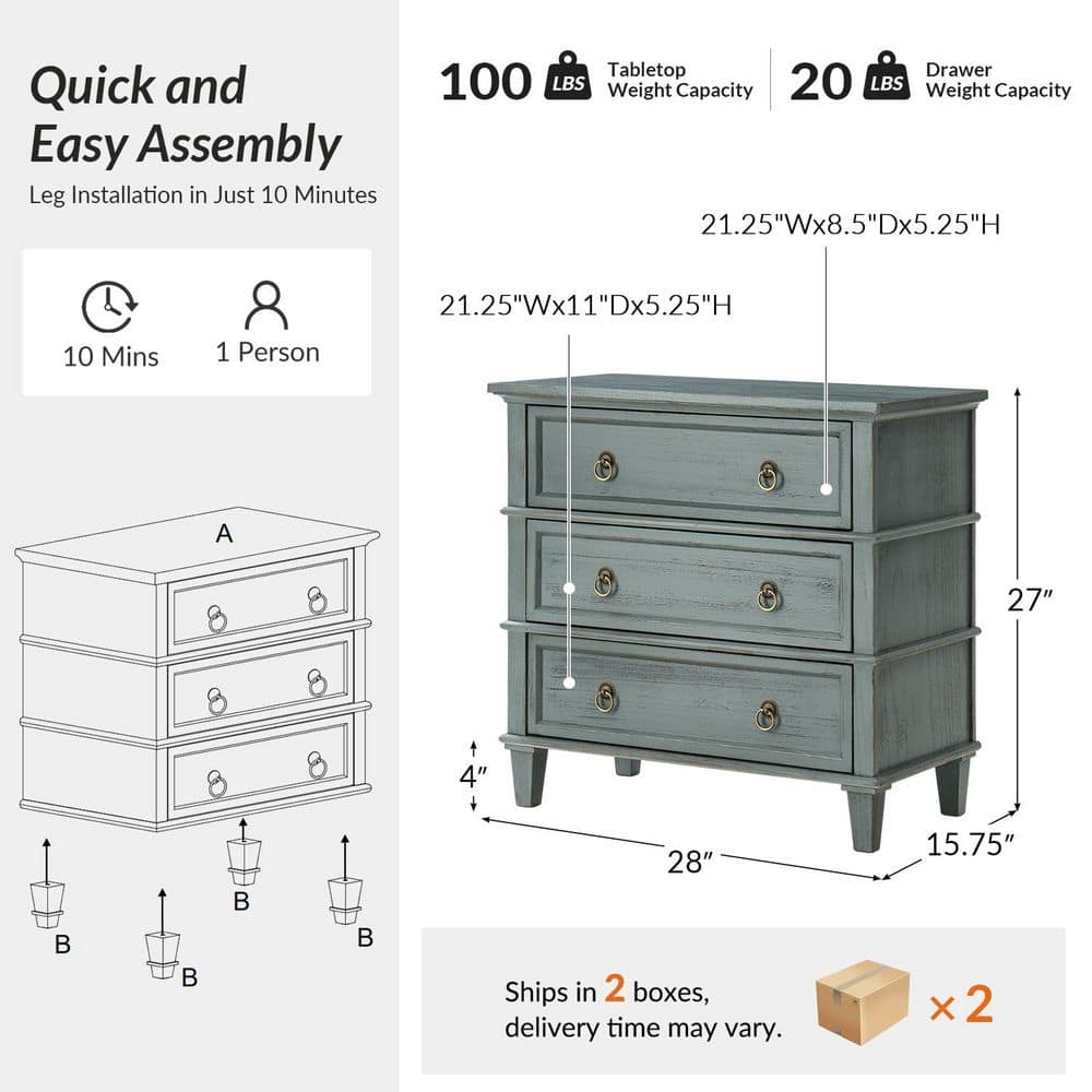 Olinto Walnut 3-Drawer 28 in. W Nightstand (Set of 2) - thumbnail 7