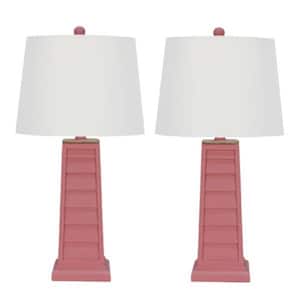 25 in. Coral Shutter Table Indoor Lamp Set with Decorator Shade and (Set of 2)