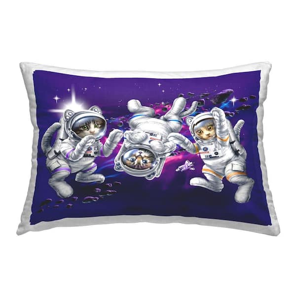 Stupell Industries Kittens in Outer Space Purple Print Polyester 14 in. x 20 in. Throw Pillow