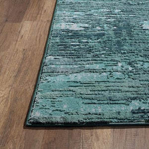20 in. x 60 in. Teal Abstract Poly-Blend Rectangle Indoor Area Rug