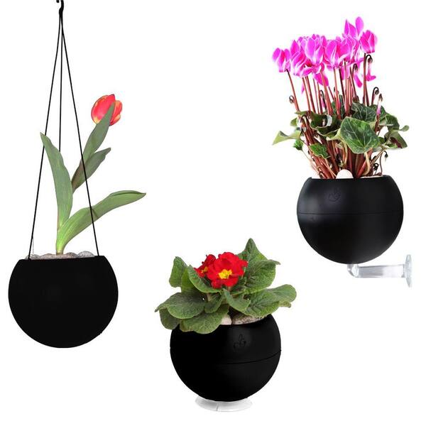 Greenbo 7 in. x 6 in. x 7 in. Black Plastic, Table, Wall and Ceiling Planter (3-Pack)