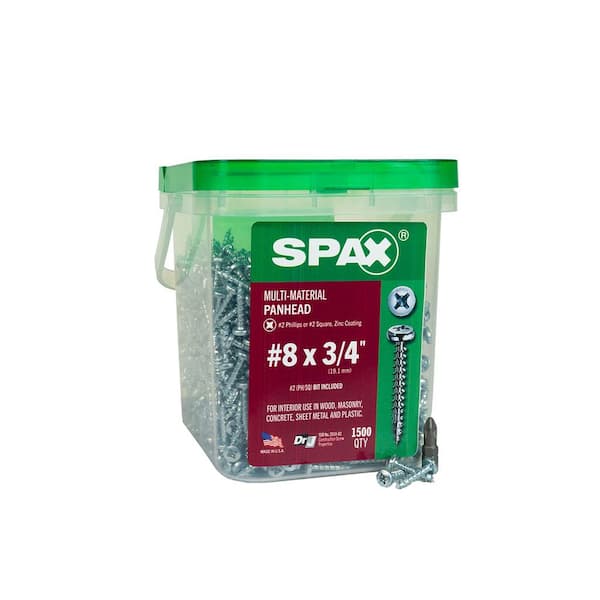 SPAX #8 x 3/4 in. Interior Pan Head Wood Metal Screws Cabinet Phillips Square Unidrive (1500 Each) Mini Pail Bit Included