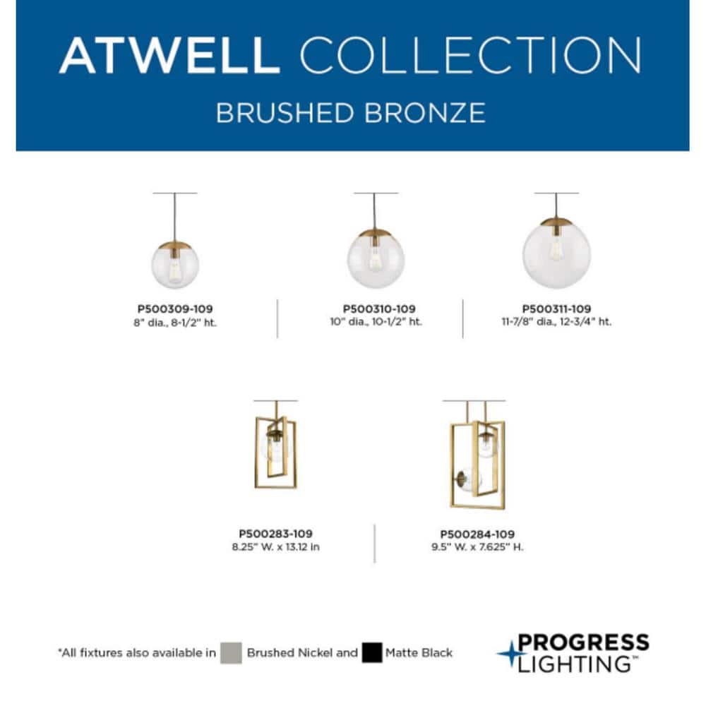 Atwell 8'' Brushed Bronze Clear Glass Globe Modern Pendant Light