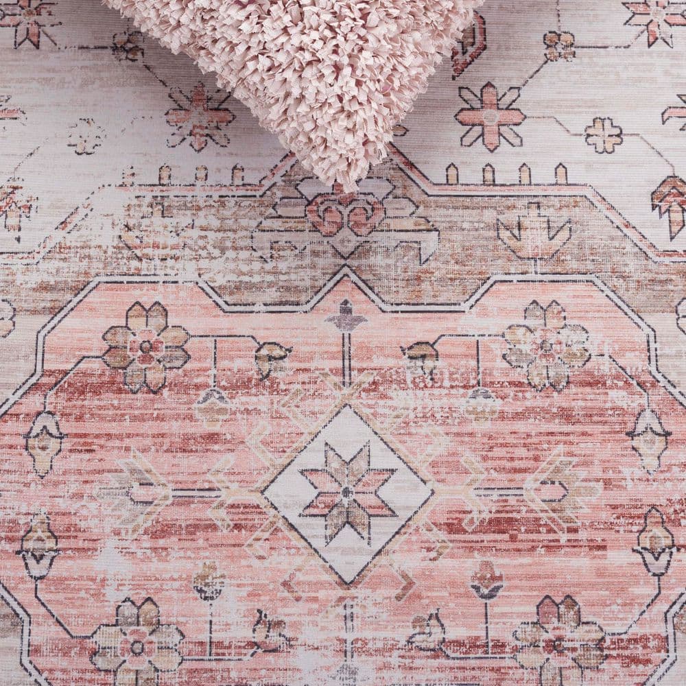 Arizona Beige and Rust 9' x 12' Synthetic Washable Area Rug
