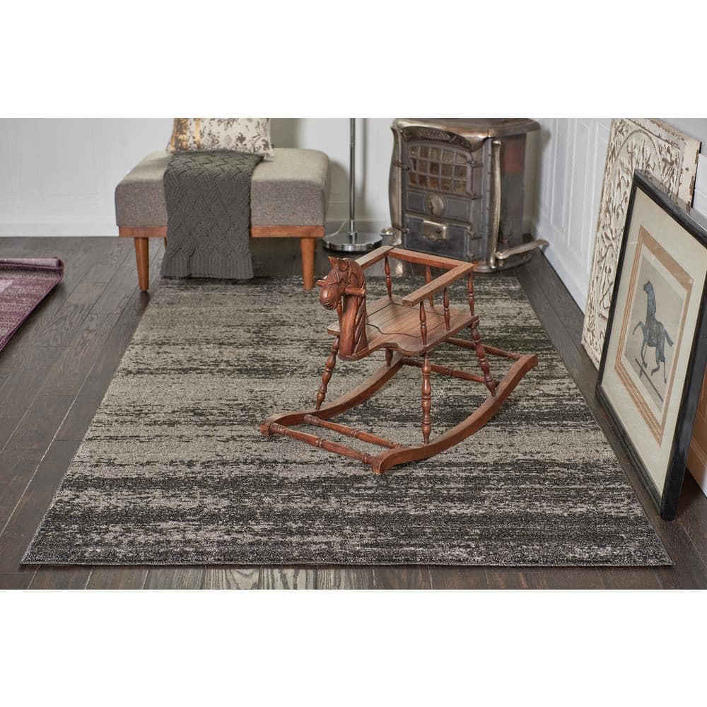 Durable Dark Gray Synthetic Indoor Runner Rug, Easy Care