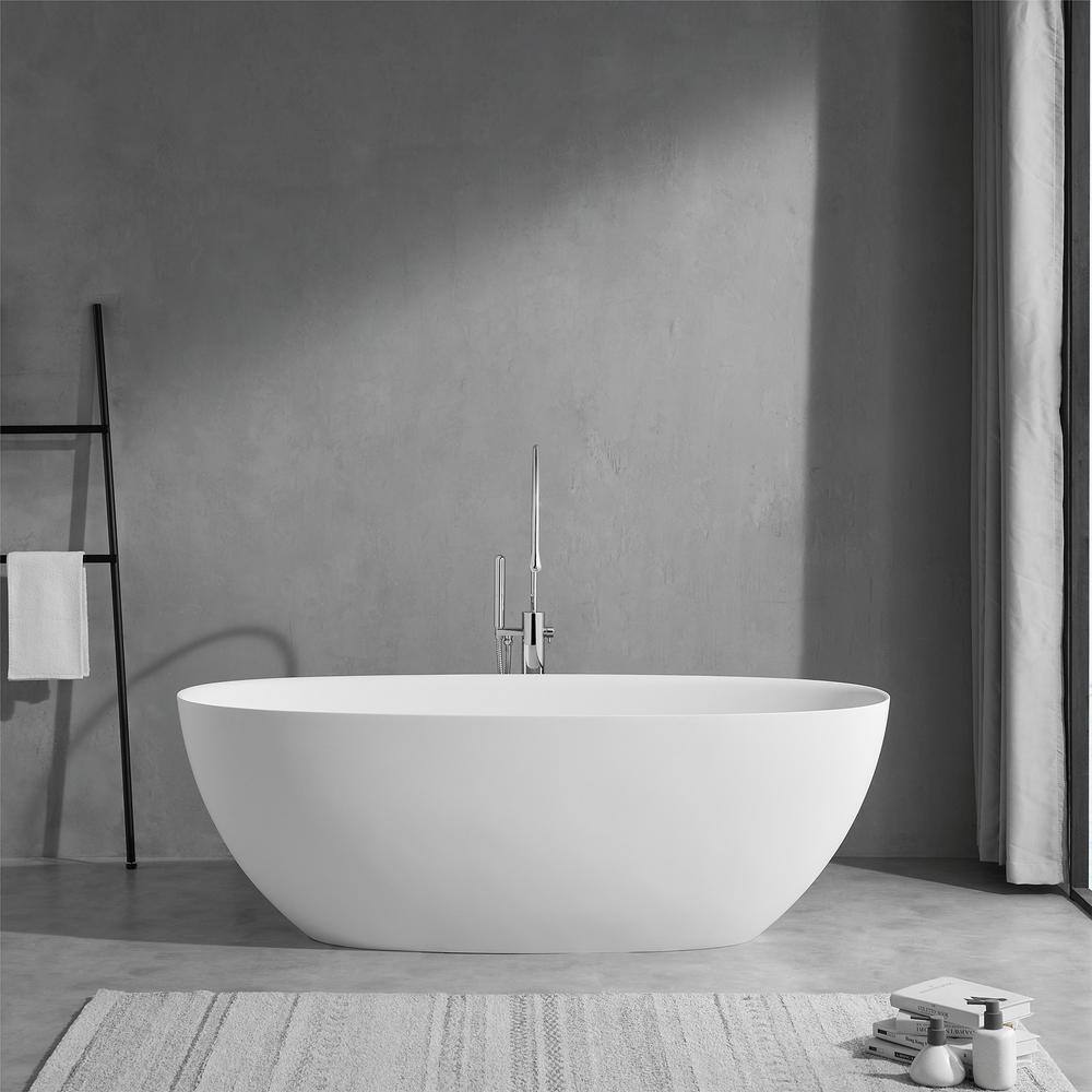 65" Gloss White Stone Resin Double Slipper Freestanding Bathtub
