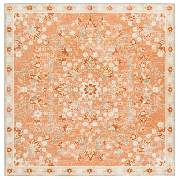 SAFAVIEH Martha Stewart Washable Rust/Beige 6 ft. x 6 ft. Machine Washable Abstract Floral Square Area Rug